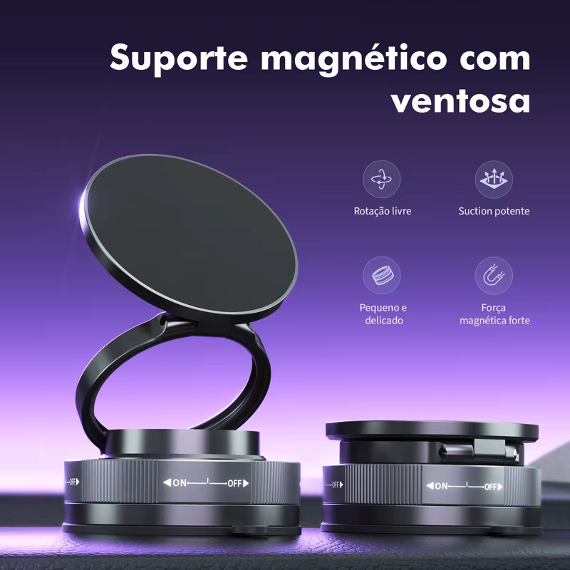 Suporte Magnético para Carro com Ventosa, Giratório 360°, Compatível com iPhone 12-17 e Android, Do Brasil， Coibeu