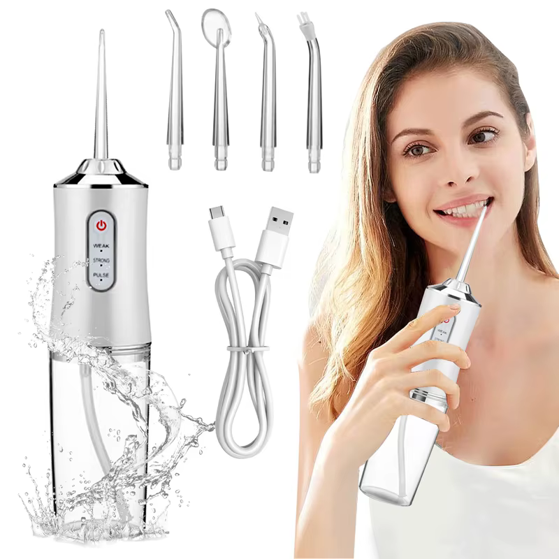 Irrigador Bucal USB Multifuncional 3 em 1 Jato Água Fio Dental Limpador Dentes