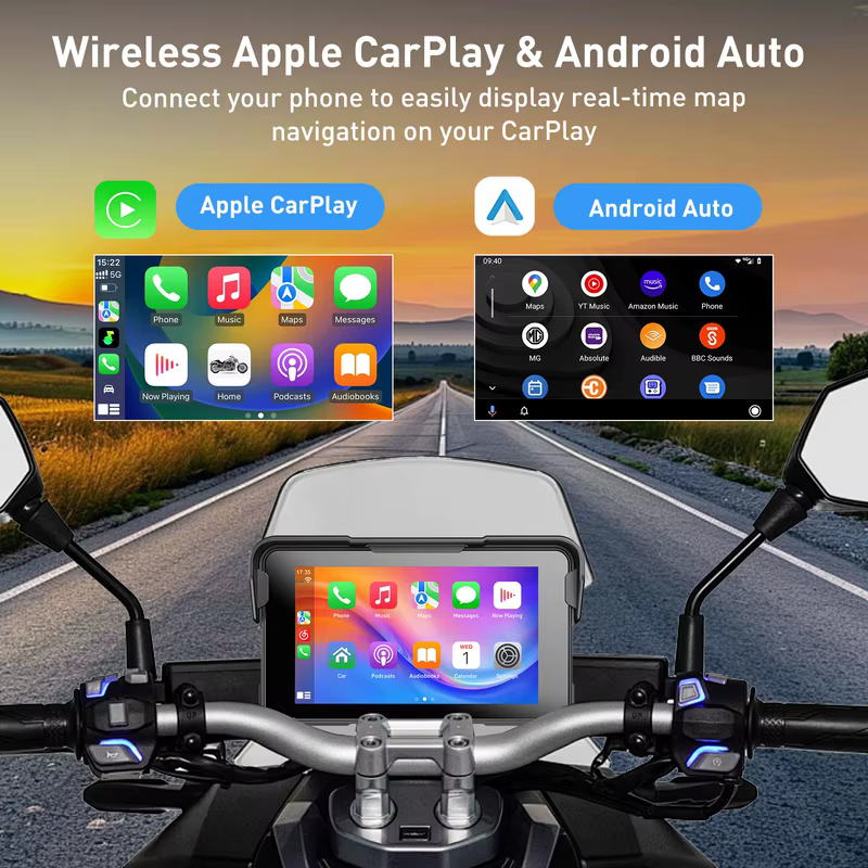 ESSGOO GPS de Navegação Portátil para Motocicleta de 5 Polegadas, Carplay Sem Fio, Android Auto, Tela Touch à Prova d'Água IP67 com Visor Solar, Envio de São Paulo, Brasil