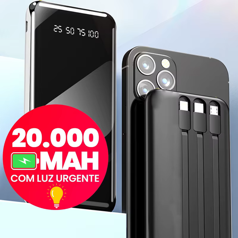 Power Bank 20000mAh com Lanterna e Design em Formato de Mel, Carregador Portátil e Bateria Externa para Viagens Longas