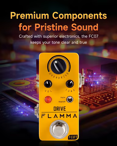 Flamma fc07 pedal de efeitos overdrive de guitarra, efeito overdrive vintage, modos quentes/quentes, pedal de guitarra overdrive analógico, true bypass