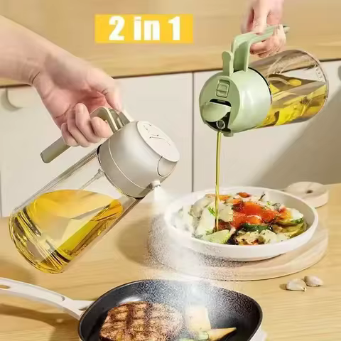 Garrafa Dispensadora de Óleo de 16oz para Cozinha, Dispensador e Pulverizador de Azeite 2 em 1, Garrafa Pulverizadora de Azeite de 470ml para Cozinhar