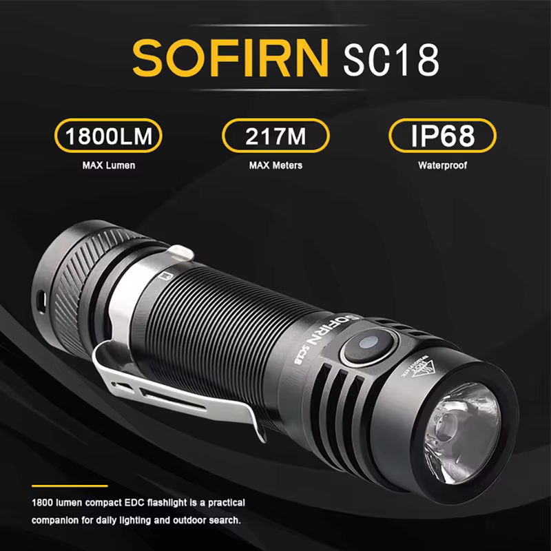 Lanterna EDC SOFIRN SC18 1800lm com LED SST40, Lente Óptica TIR, Recarregável via USB-C