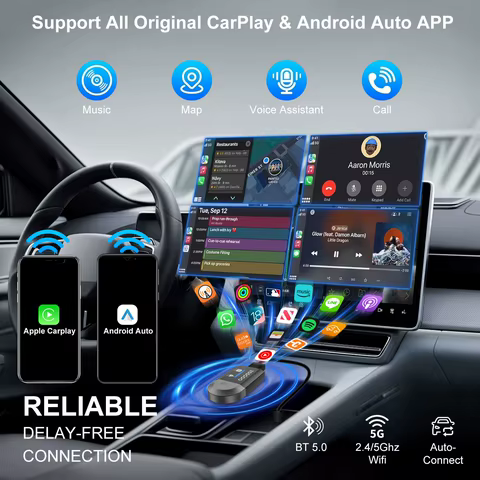 ESSGOO Adaptador Sem Fio CarPlay Android Auto Mini Box Inteligente Plug and Play com Wi-Fi de Conexão Rápida Universal