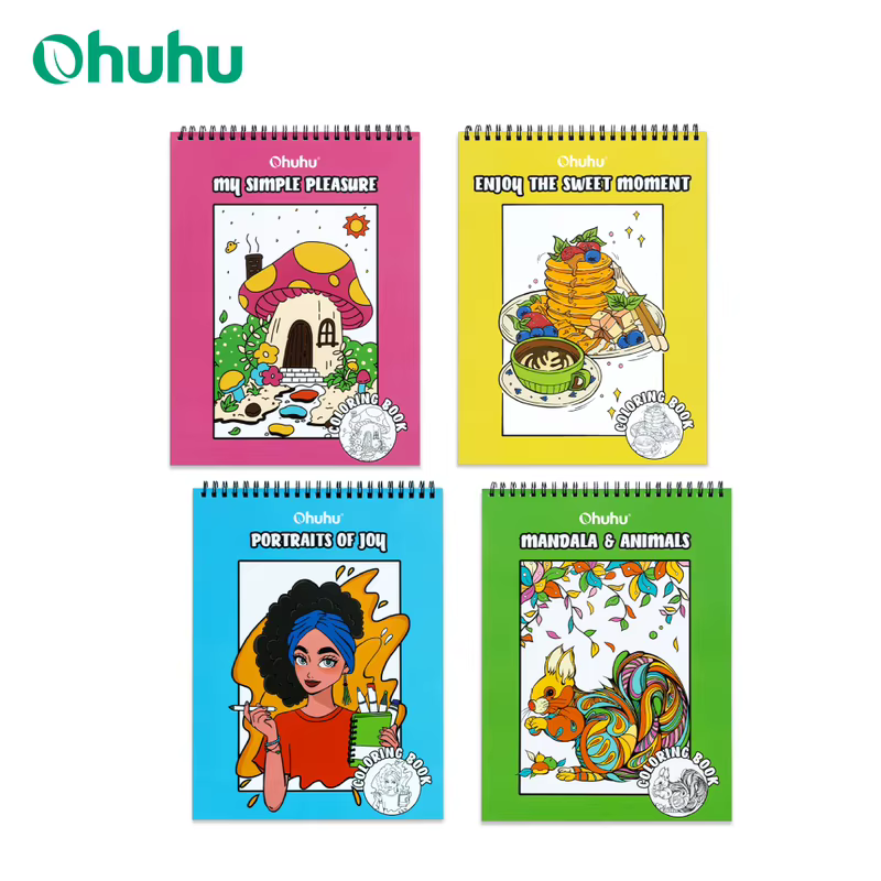 Ohuhu livro para colorir antiestresse, dupla face, resistente a sangramento, papel, designs de atenção plena para relaxamento, terapia de arte com espiral