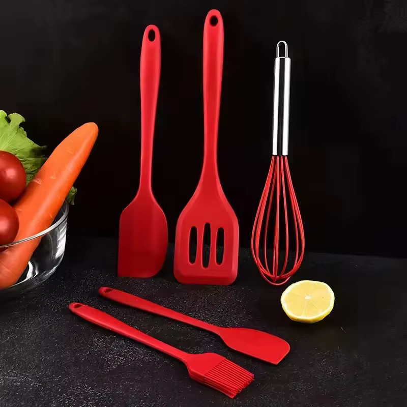 Conjunto de 5 utensílios de cozinha de silicone: espátula, raspador, escova, batedor de ovos, utensílios de cozinha de silicone, conjunto de 5 peças, utensílios de cozinha para cozinhar.