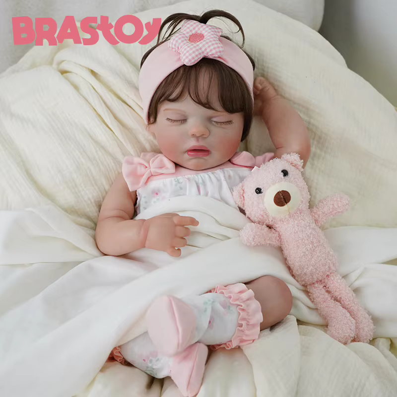BRASTOY Boneca Bebê Reborn Pintada Realista Menina 48cm Corpo de Silicone Pode Tomar Banho,Envio do Brasil