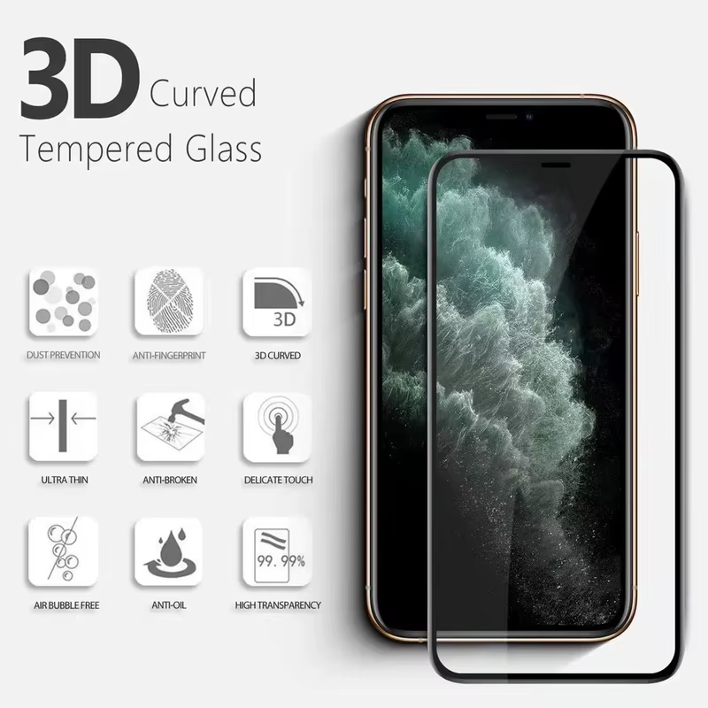 Película de Vidro Temperado 3D para iPhone Todas as Séries Protetor de Tela 9H HD Alta Resistência Antirrisco