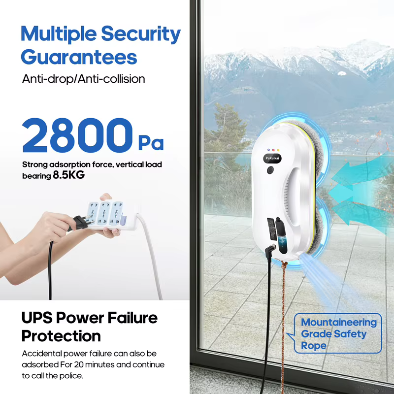 Robô Aspirador de Janelas Automático com Spray de Água, Controle Remoto, Limpador Elétrico de Vidros Doméstico