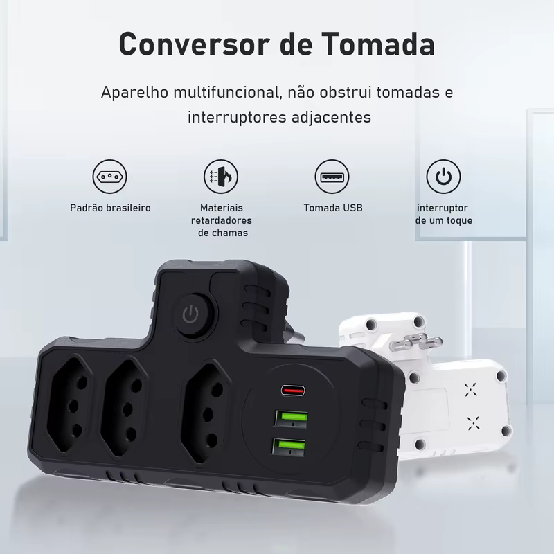 Conversor de Tomada,USB,Portas de carregamento USB,Saída de corrente estável,Pode carregar telefones, tablets, fones de ouvido