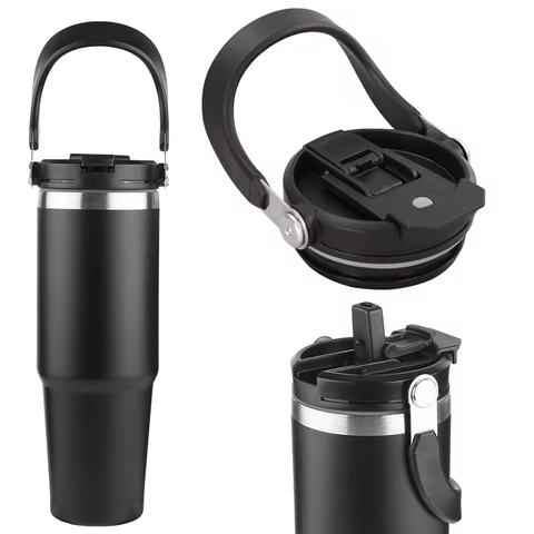 Garrafa Térmica de Aço Inoxidável 600/900 ml com Tampa Flip e Alça para Trabalho, Academia e Caminhada