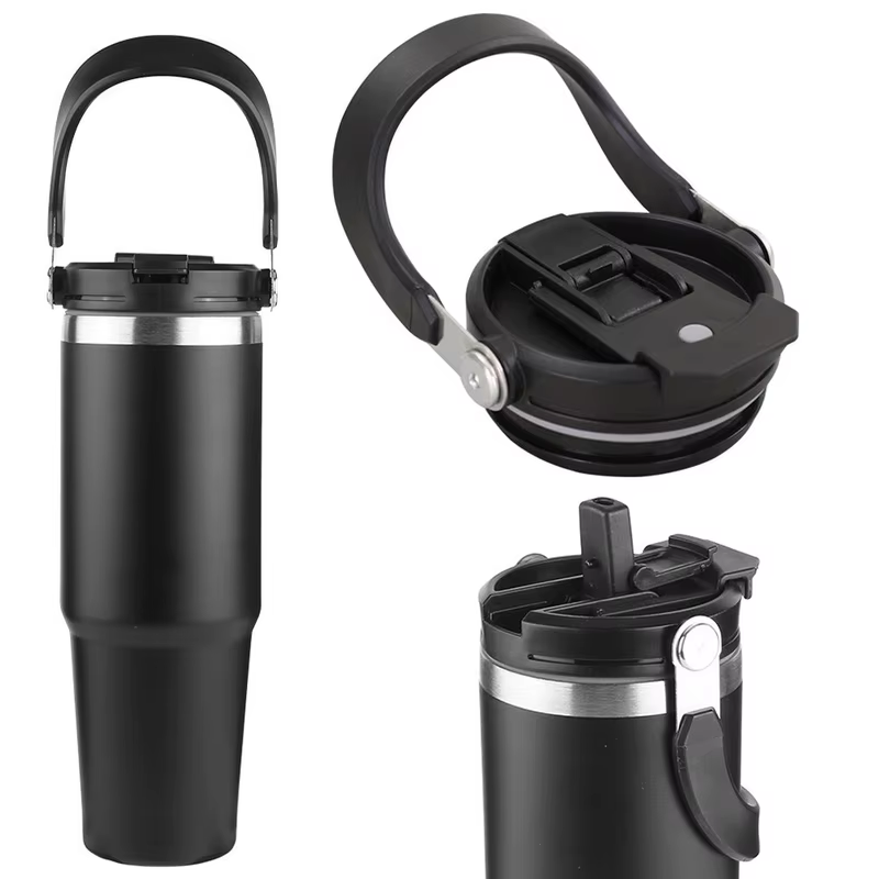 Garrafa Térmica de Aço Inoxidável 600/900 ml com Tampa Flip e Alça para Trabalho, Academia e Caminhada