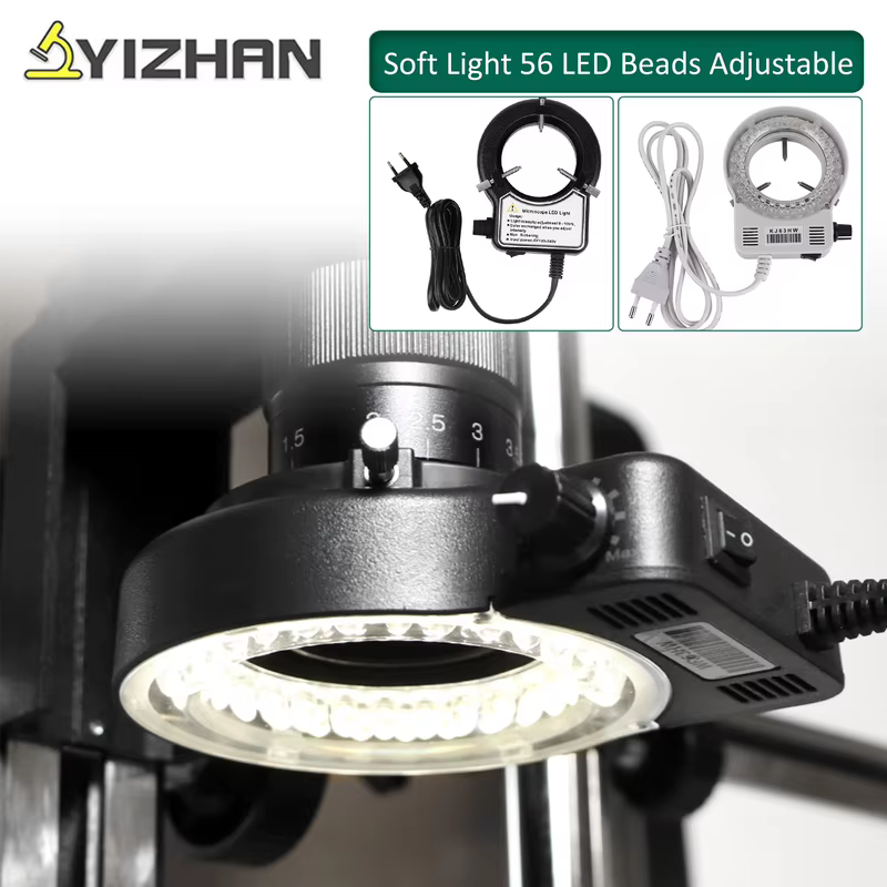 Luz de Anel LED para Microscópio YIZHAN, Lâmpada Iluminadora com 56 LEDs, Fonte de Luz Flexível, Excelente Luz Circular para Câmera, Plugue EU/US