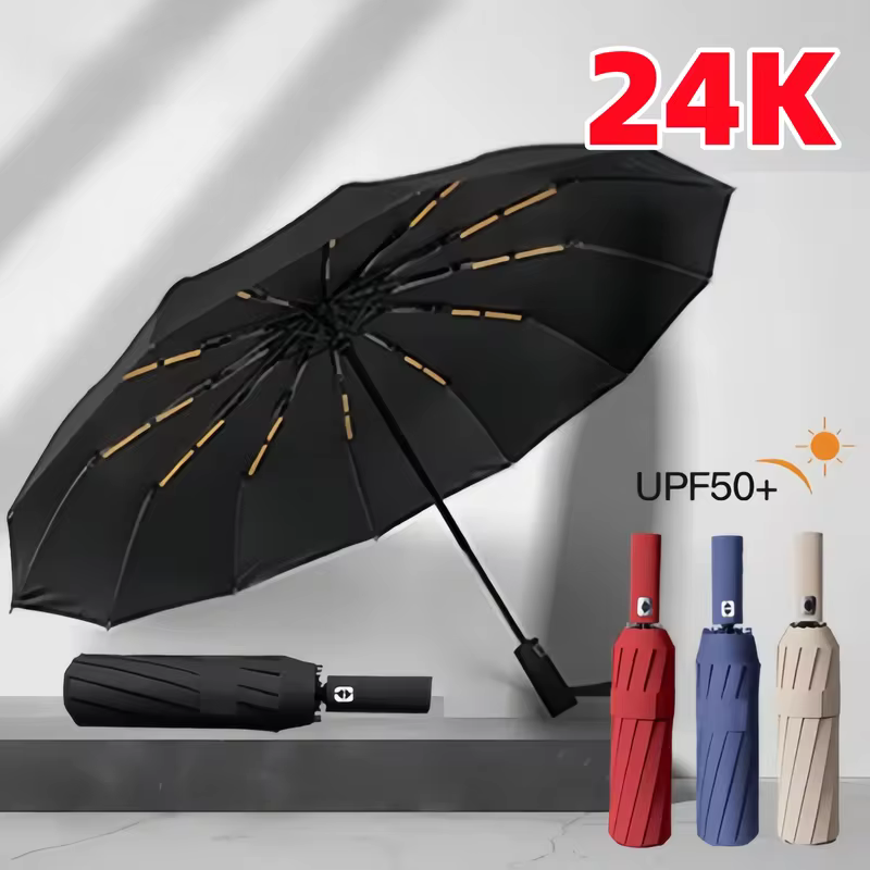 24 Ossos Guarda Chuva Automático Dobrável Sol Dupla Utilização Reforço À Prova De Vento Proteção UV UP50 +
