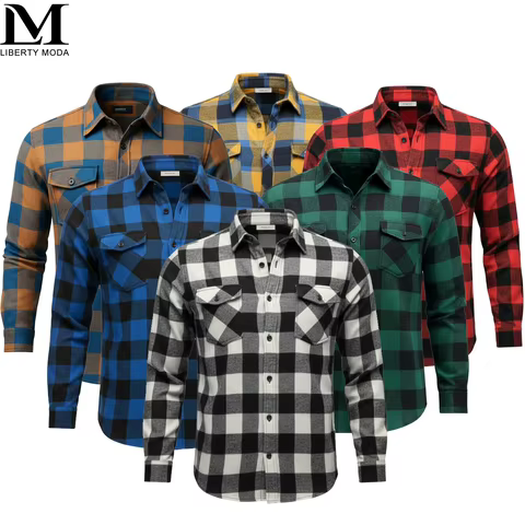 Camisa xadrez masculina Confortável, elegante e versátil Casaco de outono pesado