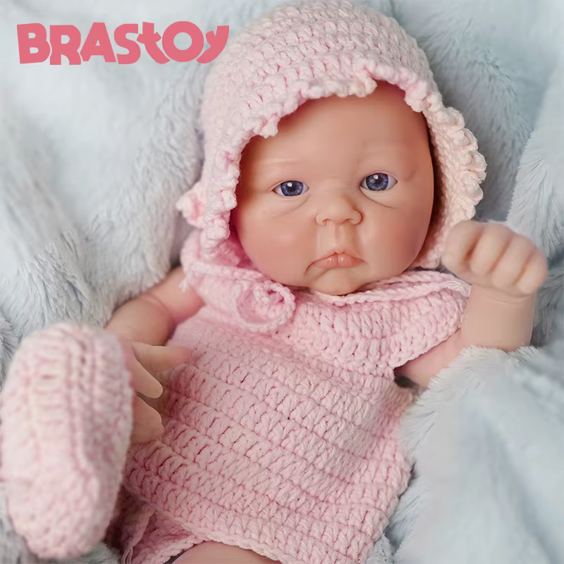 BRASTOY Boneca Bebê Reborn Silicone sólido 35cm Menina Realista e Suave ao Toque Pode Ser Banhado