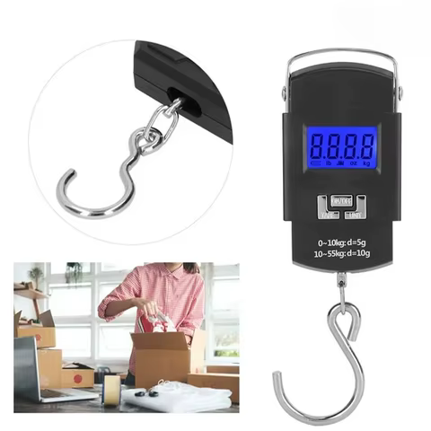 Balança Digital Portátil de Precisão 50Kg Compacta para Pesca, Malas e Acessórios de Acampamento
