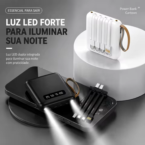 Carregador Portátil 10000mAh Com 4 Cabos De Carga Rápida Banco De Energia Com Display LED Digital