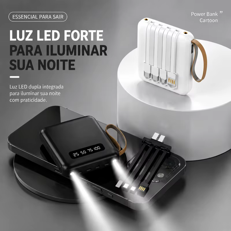 Carregador Portátil 10000mAh Com 4 Cabos De Carga Rápida Banco De Energia Com Display LED Digital