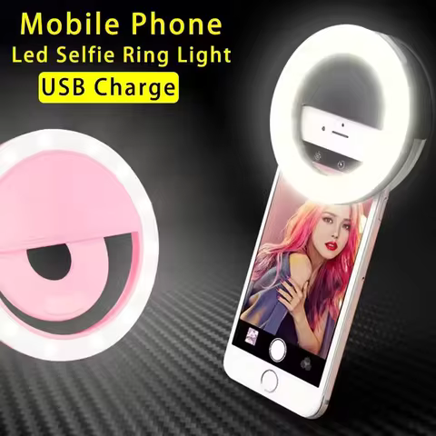 Cabo de Carregamento USB com Luz de Anel LED para Selfie, Brilho Ajustável, Luz de Preenchimento para Câmera de Celular para iPhone Samsung Xiaomi Huawei