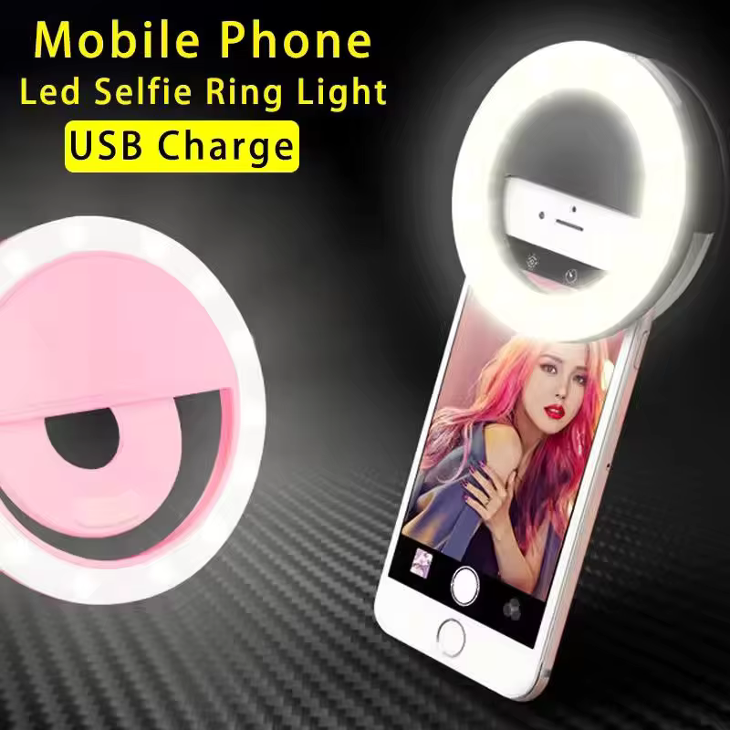 Cabo de Carregamento USB com Luz de Anel LED para Selfie, Brilho Ajustável, Luz de Preenchimento para Câmera de Celular para iPhone Samsung Xiaomi Huawei