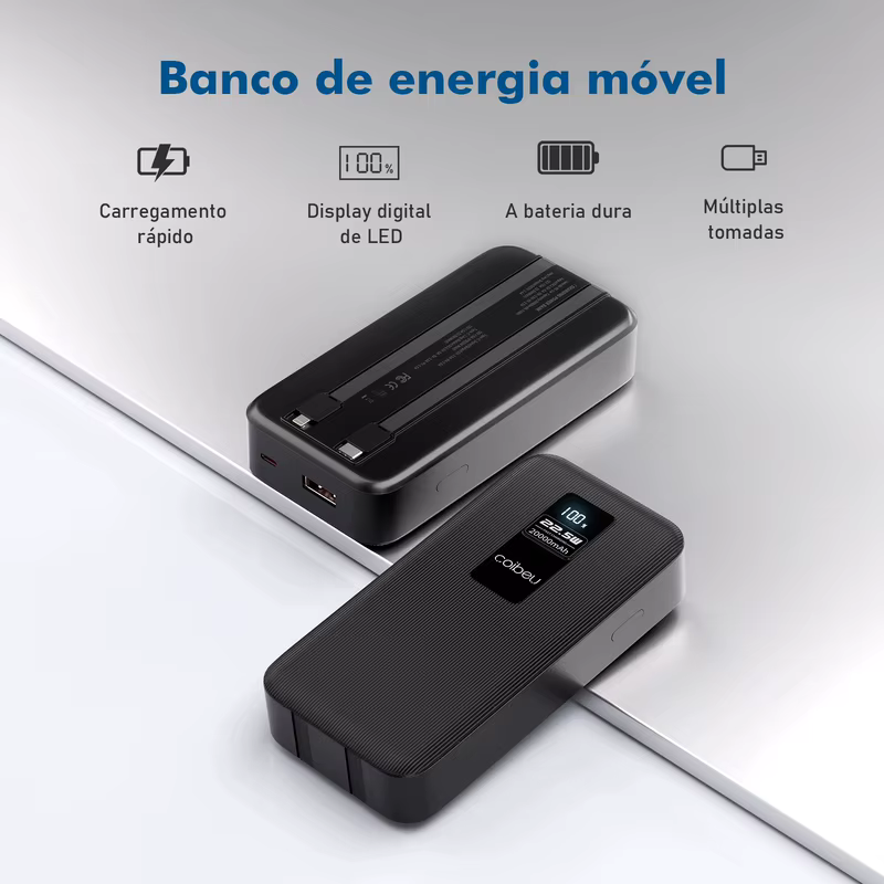 Carregador Portátil 20000mah,Power Bank Portátil,Pilhas Recarregáveis,Powerbank Portátil, TYPE-C, USB, Preto, Do Brasil