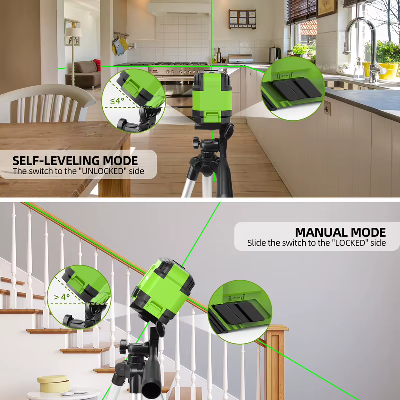 Huepar nível laser de 2 linhas com tripé 98 pés autonivelante horizontal e vertical laser de linha cruzada verde com bolsa de transporte