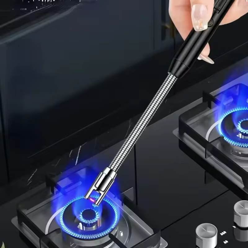 Isqueiro Elétrico USB de Arco para Cozinha, Recarregável, à Prova de Vento, Chama de Plasma Sem Chama para Churrasco, Isqueiro Longo com Mangueira, Pistola de Ignição para Fogão a Gás