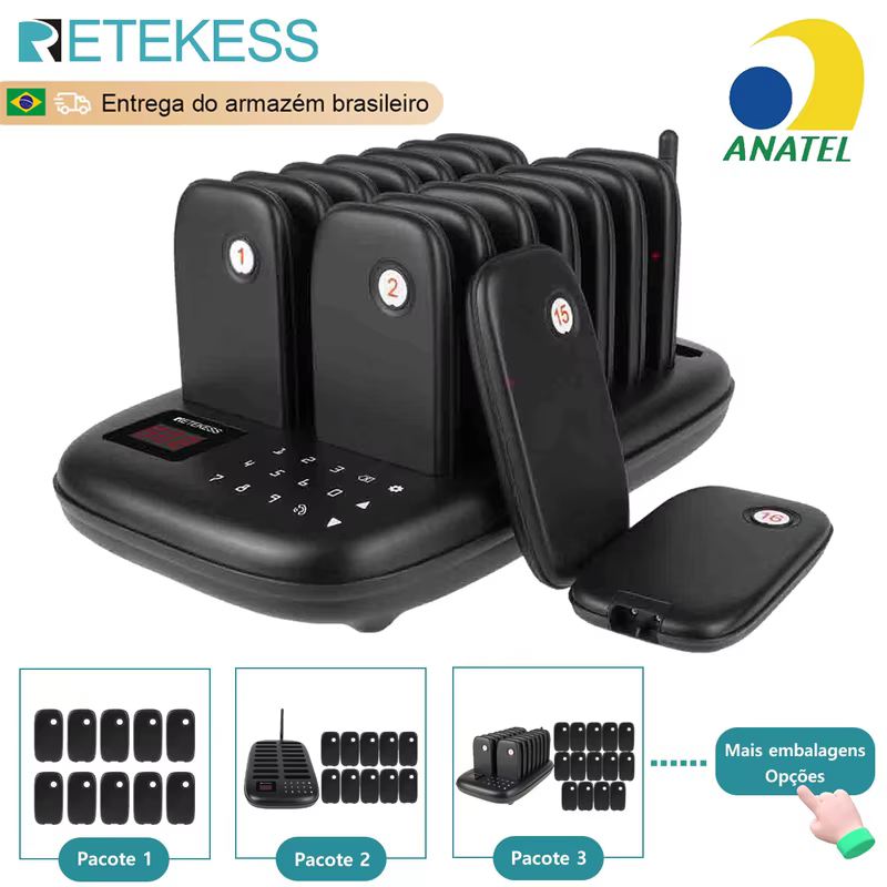 RETEKESS TD175 Sistema de Chamada Sem Fio para Restaurantes, com Receptores Vibratórios e Buzinas para Food Trucks, Cafés, Bares e Clínicas