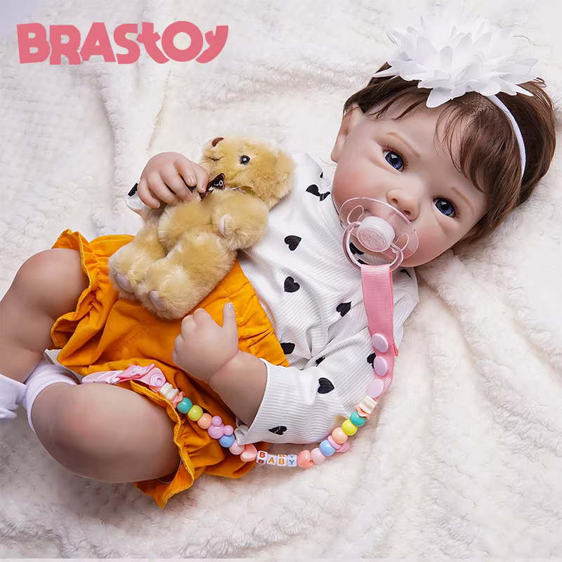 BRASTOY Boneca Bebê Reborn 48cm Pintada Realista Corpo de Silicone Pode Tomar Banho