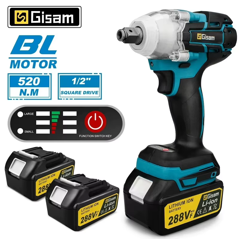 Gami 520n.m chave de impacto elétrica sem escova 1/2 em bateria de íon de lítio para reparo automotivo para pinos de bateria makita 18v