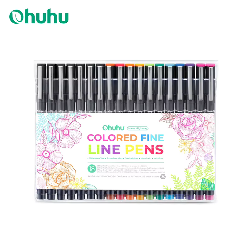 Ohuhu hana rodovia fineliner canetas de desenho 18 pacote arte canetas coloridas micro canetas à prova dwaterproof água para desenhar esboçar marcadores de escrita