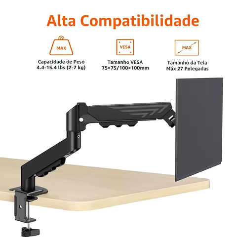 Suporte para Monitor Único para Telas de 10-27 polegadas, Braço Ajustável para Monitores, Suporte de Monitor para Mesa, VESA 75/100mm
