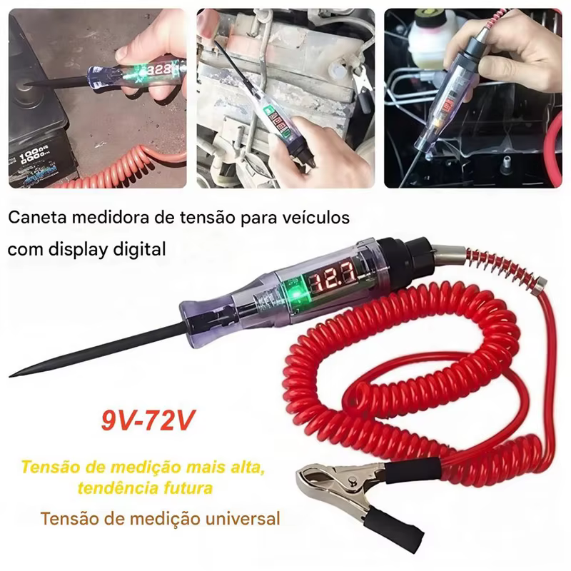 Caneta de Diagnóstico Automotivo 3V a 12V para Teste Rápido de Bateria, Fusível e Polaridade