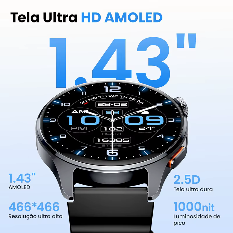 Relógio Inteligente HAYLOU 4S HF012 com Sistema de 5 Estrelas, GPS, Monitoramento Esportivo, Tela AMOLED de 1.43 Polegadas, 120+ Modos de Esporte, Smartwatch Fitness