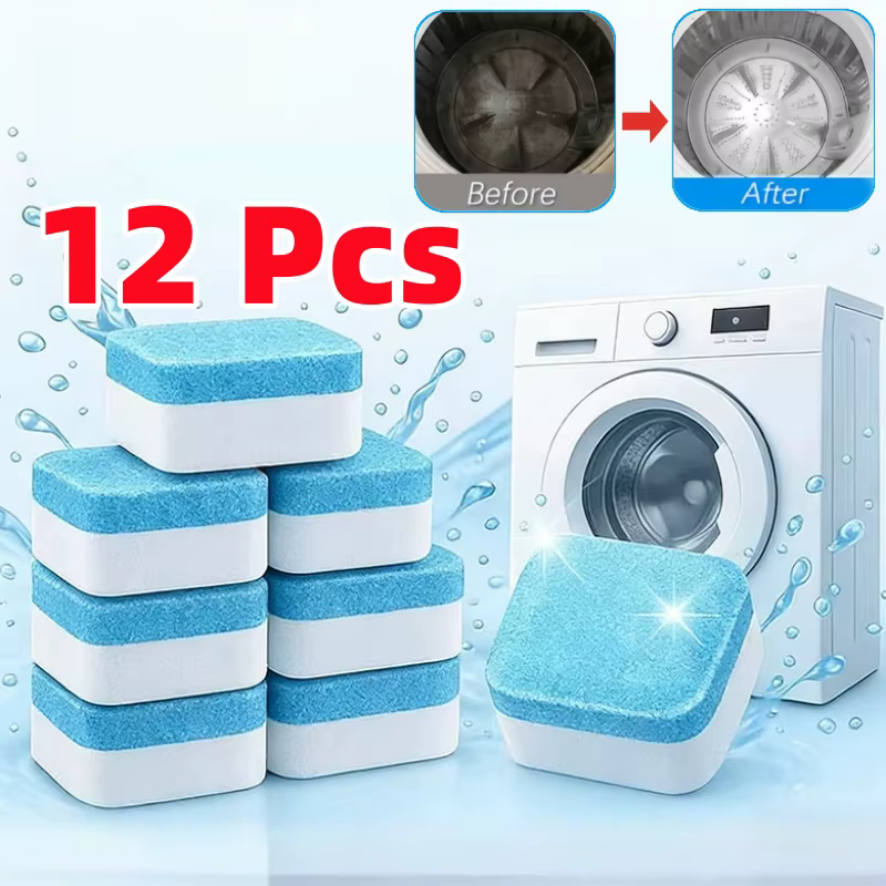 Kit 12/24 Pastilhas para Limpeza de Máquinas de Lavar Roupas Efervescentes Multifuncional