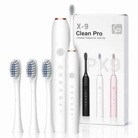 Escova de Dentes Elétrica Sônica com 4 Cabeçotes de Reposição, 5 Modos, IPX7, Carregamento USB