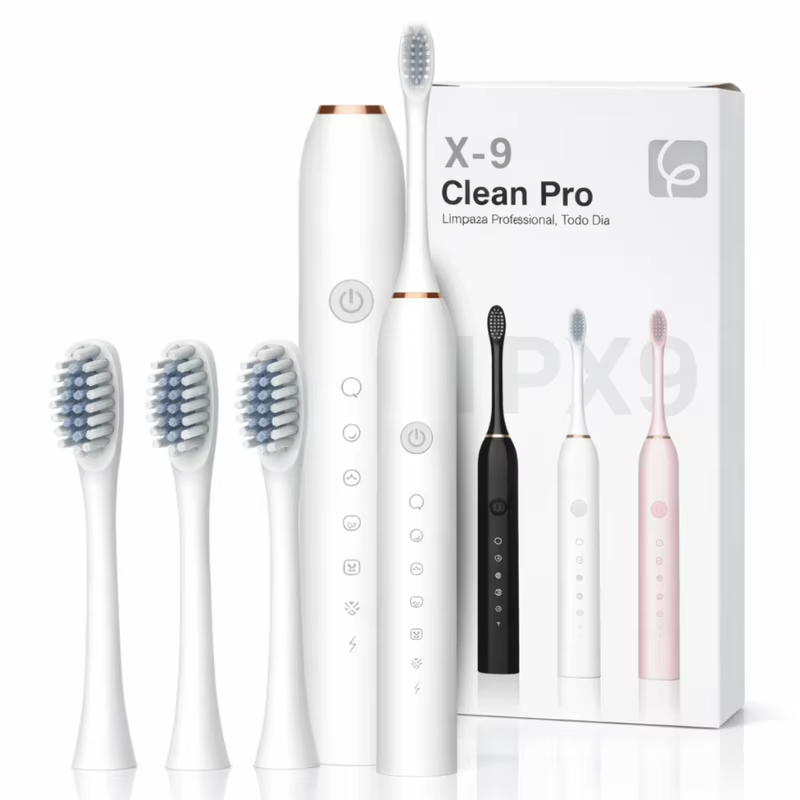 Escova de Dentes Elétrica Sônica com 4 Cabeçotes de Reposição, 5 Modos, IPX7, Carregamento USB