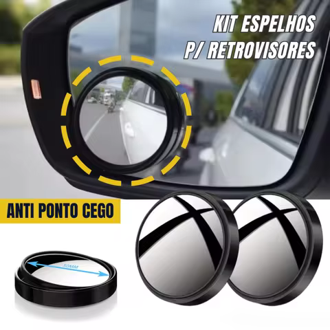 Kit 2 Espelhos Auxiliar para Retrovisor Anti Pontos Cegos Espelho Convexo Ajustável Olho de Boi