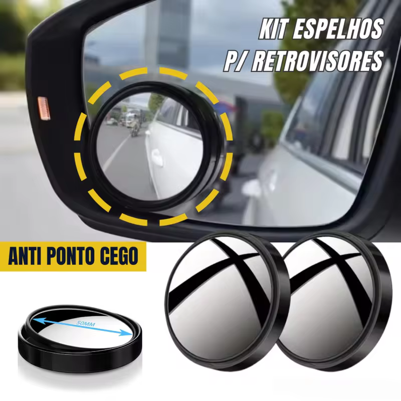 Kit 2 Espelhos Auxiliar para Retrovisor Anti Pontos Cegos Espelho Convexo Ajustável Olho de Boi