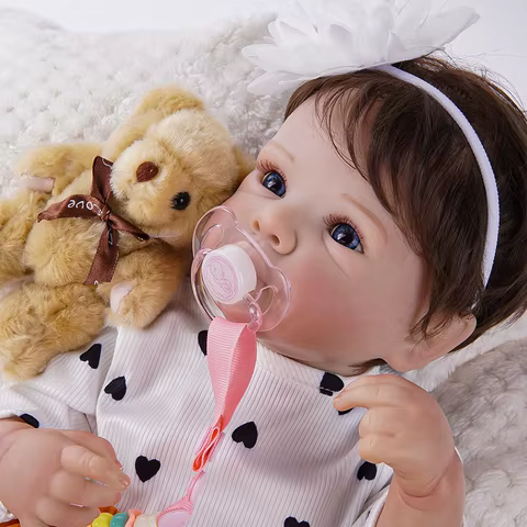 Boneca Reborn Brastoy 48cm olhos azuis corpo de silicone