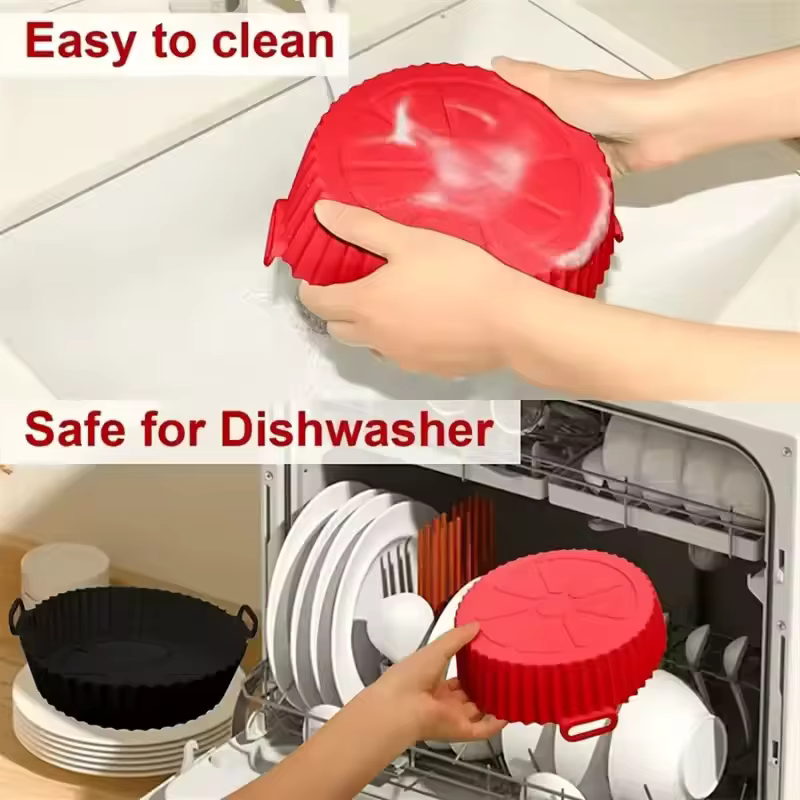 Cesto de Silicone Reutilizável para Airfryer, Bandeja de Silicone para Assar, Molde de Silicone para Pizza e Frango Frito, Forros para Air Fryer
