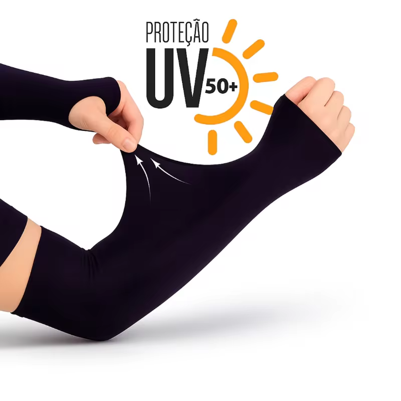 1 Par Manguito Proteção Solar UV Fina Braço Seda Masculina Feminina Respirável 35cm