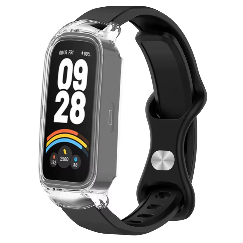 Capa Transparente + Pulseiras para Xiaomi Mi Band 9 8, Acessórios Ativos, Pulseira de Silicone + Capa Protetora de PC para Redmi Band 3 2