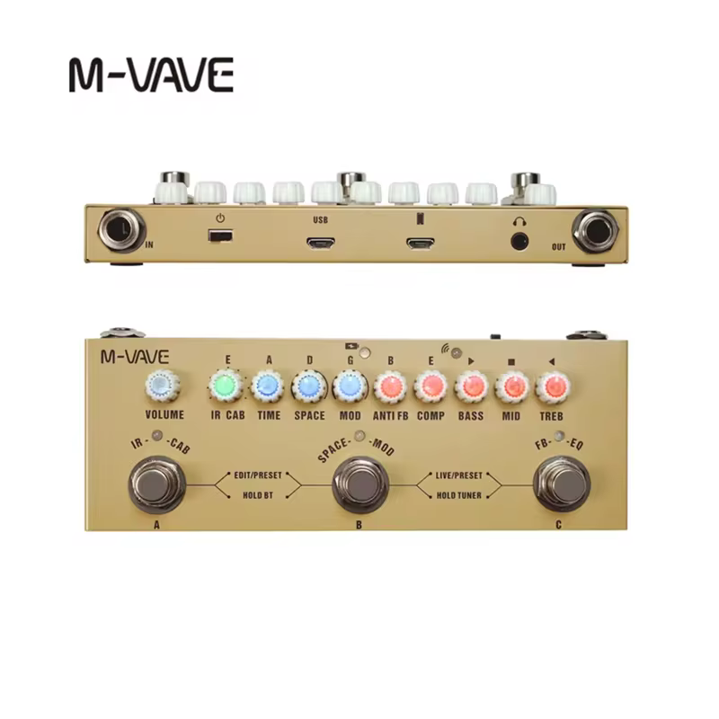 Pedal de madeira recarregável Multi Efeitos Gravação de guitarra acústica Função de interface de áudio Cuvave Pedal para baixo elétrico