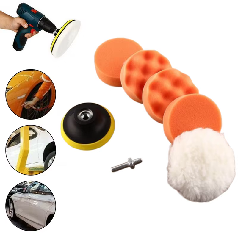Kit de Polimento Automotivo 7 Peças Microfibra Espuma e Lã para Brilho e Acabamento