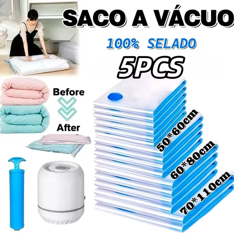 Bomba De Vácuo Ou Kit 5 Saco a Vacuo COM ou SEM Bomba Roupa Saco de Vedação Embalagem de Compressor De Ar Portátil Elétrica