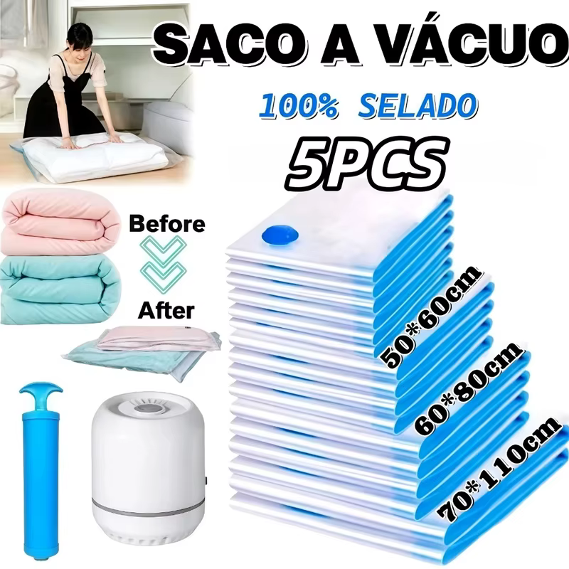 Bomba De Vácuo Ou Kit 5 Saco a Vacuo COM ou SEM Bomba Roupa Saco de Vedação Embalagem de Compressor De Ar Portátil Elétrica