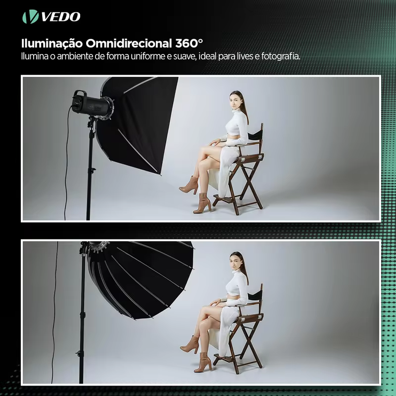 VEDO Softbox Parabólico Polimento Profundo 90cm Liberação Rápida Com Difusores/Grade/Bolsa Para Iluminação Contínua De Vídeo