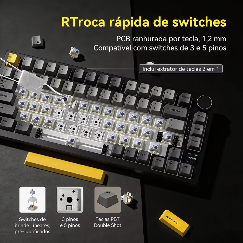 AJAZZ AK820 / AK820 Pro: teclado mecânico de 82 teclas para jogos e uso profissional, com envio gratuito para todo o Brasil.